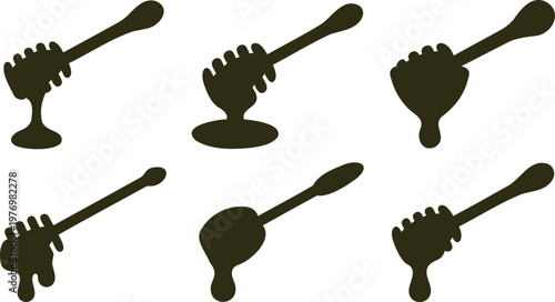 Six dark brown silhouettes of different drumsticks on white background