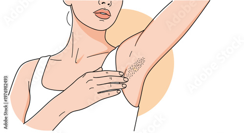 Illustration of a woman confidently showing her hairy armpits to promote body positivity and natural beauty standards.