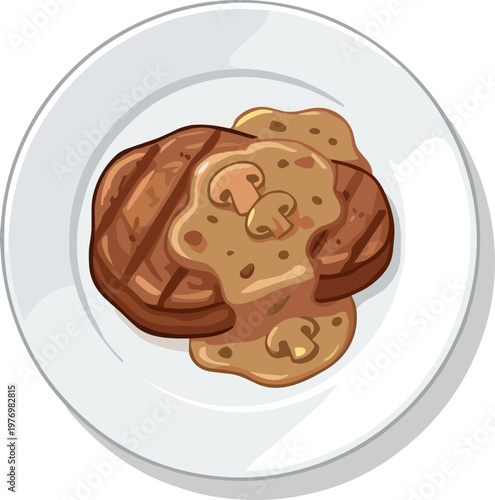 A fried steak on a plate isolated
