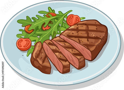 A fried steak on a plate isolated