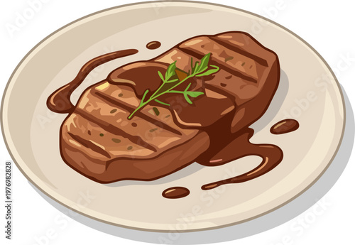 A fried steak on a plate isolated