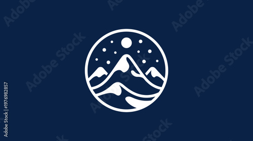 Minimalist Mountain Landscape Design in Dark Blue