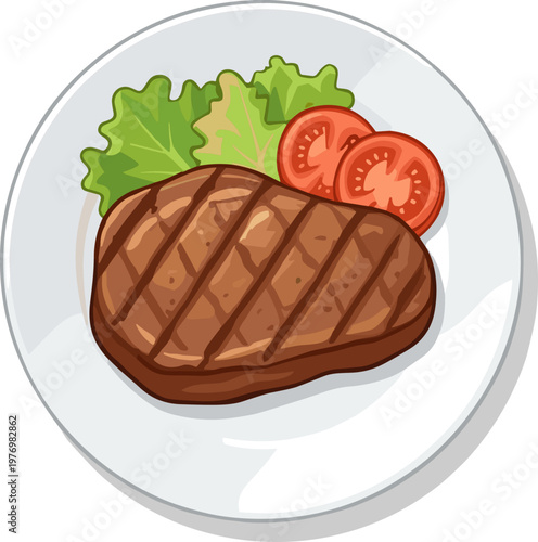 A fried steak on a plate isolated