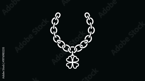 Elegant Necklace with Clover Pendant on Black Background