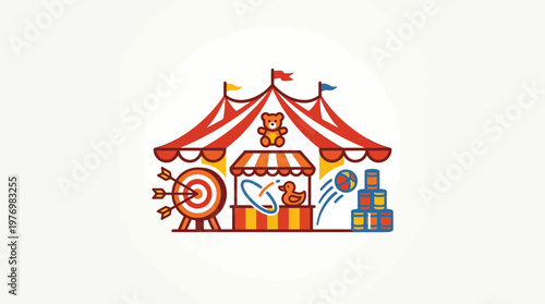 Colorful Carnival Tent With Game Booths