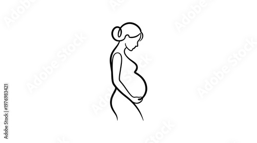 Minimal line drawing of a pregnant woman in profile showing maternal silhouette.