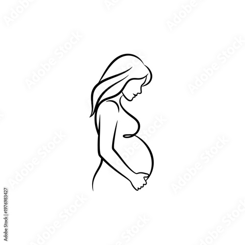 Minimal line drawing of a pregnant woman silhouette.