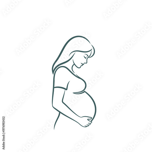 Minimal line drawing of a pregnant woman in profile.
