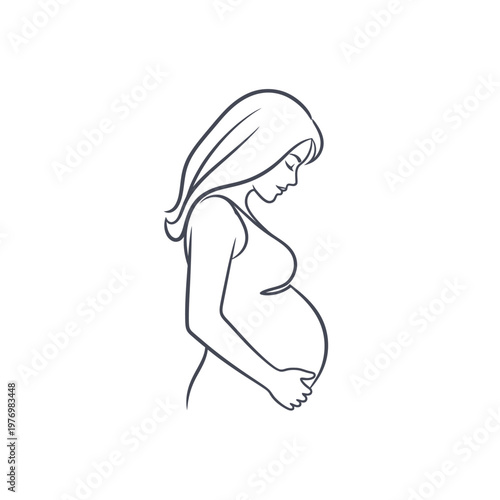 Minimalist line drawing of pregnant woman in profile.