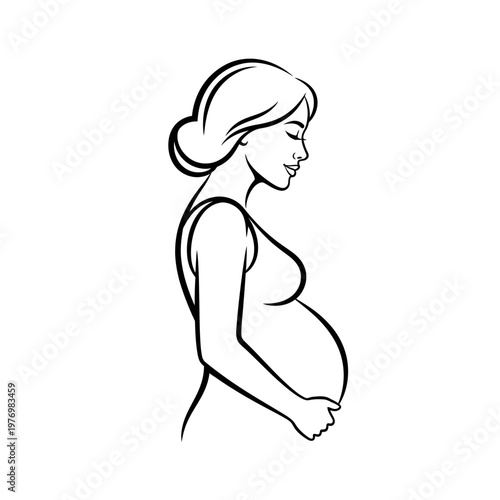 Minimal line drawing of an expectant pregnant woman in profile.
