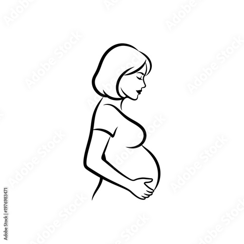 Simple line drawing of a pregnant woman in profile.