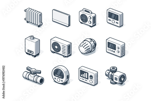 Box floor vector icon radiator pump generation boiler simple heating mounted image