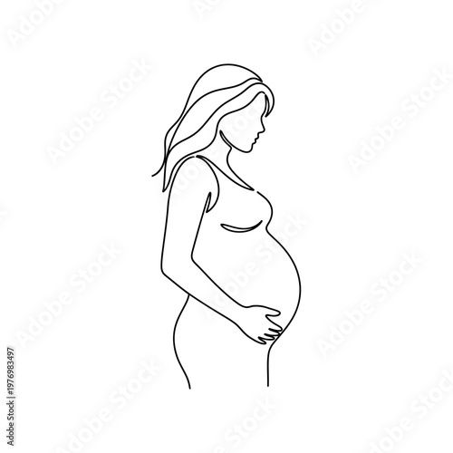 Minimal line drawing of an expectant pregnant woman.