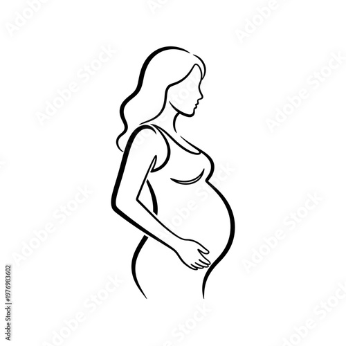 Minimalist line drawing of a pregnant woman silhouette.