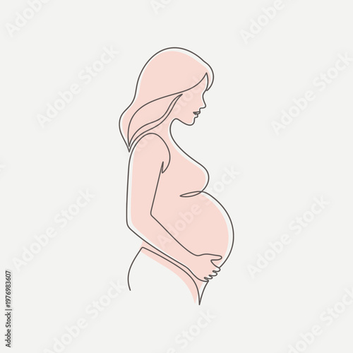 Minimal line art profile of a pregnant woman showing maternal silhouette.