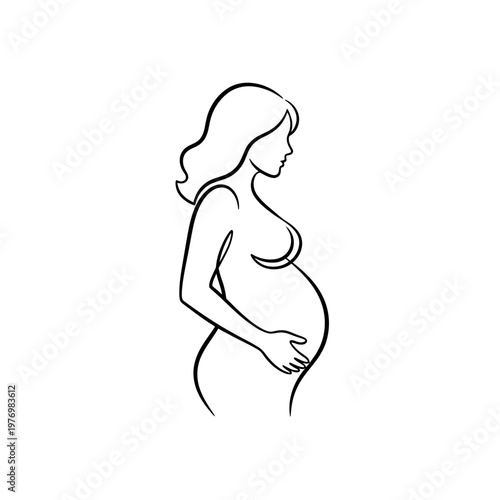 Minimal line art profile of a pregnant woman expecting a child.