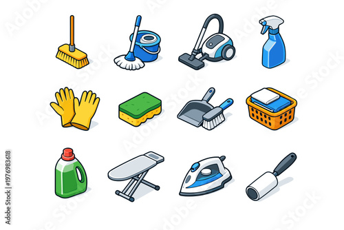 Cleaning vacuum icon pad tool image set generation simple device roller bucket