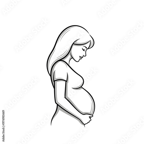 Side profile illustration of a pregnant woman holding her belly.