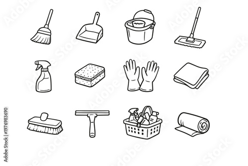 Icon cloth simple vector broom image floor brush generation basket window trash