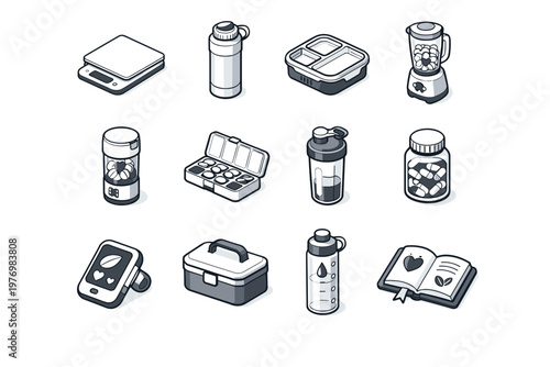 Food vitamin simple fruit vector container generation blender reminder organizer image icon