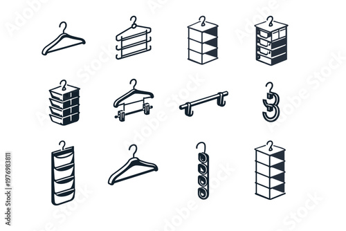 Vector icons hanger shelf clothing sweater icon tier closet bar organizer wardrobe