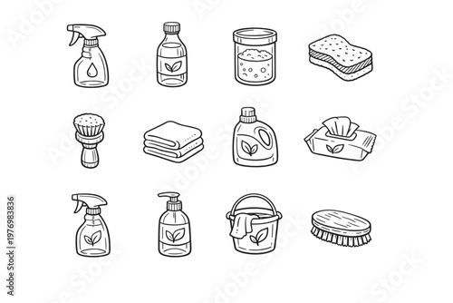 Wipes icons cleaning refill vector bamboo vinegar icon bottle reusable eco brush
