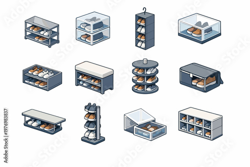 Vector box compartment storage bench shelf foldable shoe image icon drawer generation