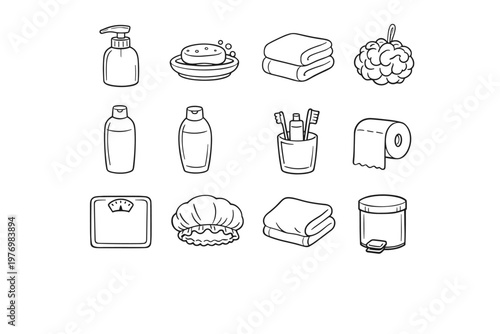 Vector icon trash soap generation cloth dispenser toothbrush bathroom sponge image simple