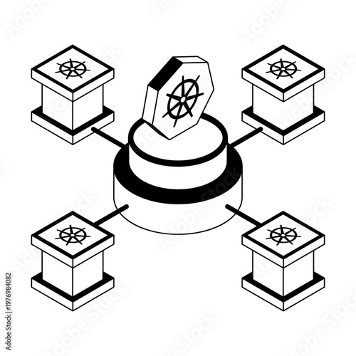 Isometric style icon depicting a kubernetes cluster
