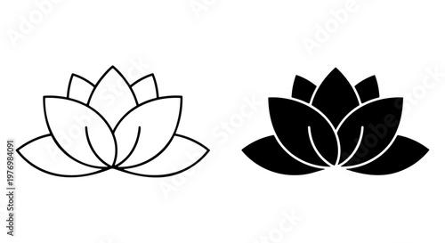 Lotus flower icons, zen lily floral symbols, black yoga vector set