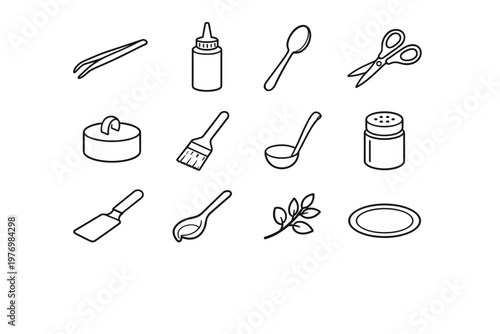 Icon sauce sprig garnish jar tool plating spatula food decorative tools vector