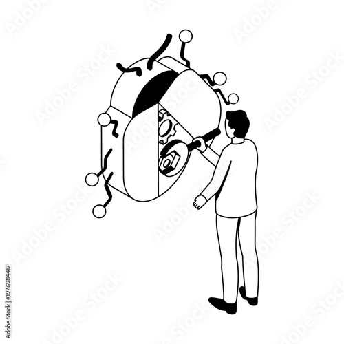 An isometric style icon showing a bug fixing
