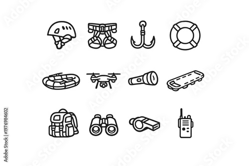 Icon binoculars simple image generation torch vector rope rescue ring hook communication