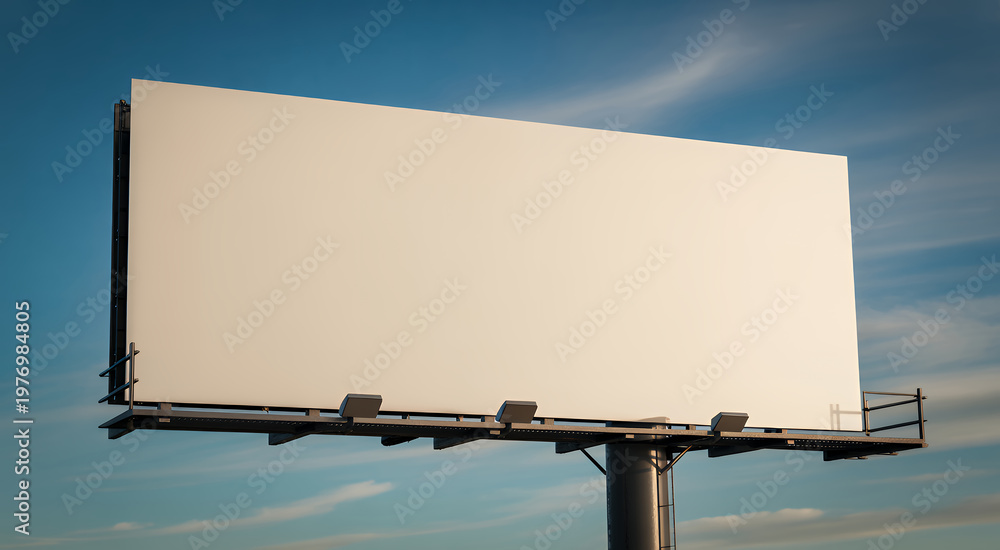 Obraz premium Blank white billboard structure positioned against a blue sky with thin wispy clouds above