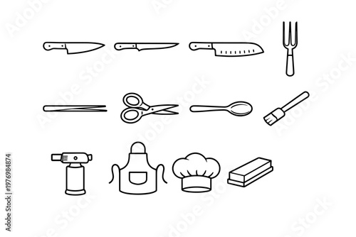 Chef sharpening scissors sauce cutter image blade generation block vector icon simple