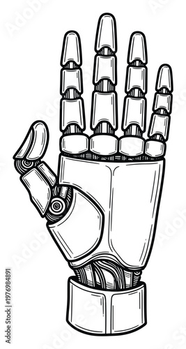 Futuristic bionic robot hand technology showcasing mechanical engineering and robotic automation for industrial innovation and science fiction themes