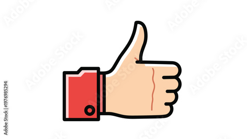 Simple red and flesh-toned thumbs up icon represents positive feedback, approval, and social media likes for digital communication.