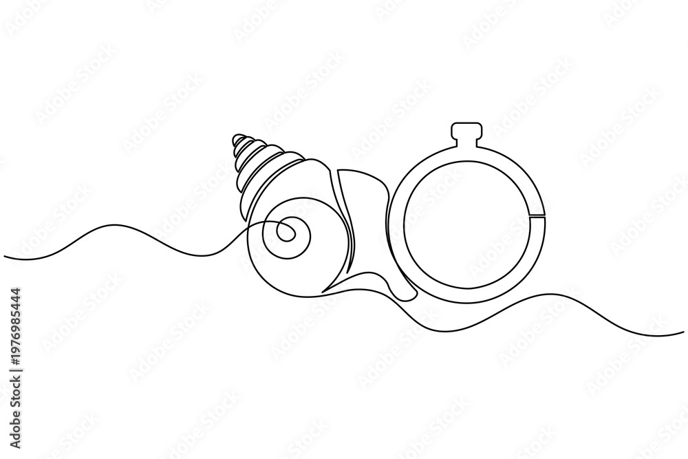 Obraz premium Seashell and Ring Continuous One Line Drawing Minimalist Beach Wedding Outline Vector Illustration