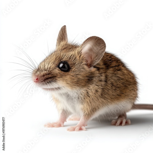 Little field mouse standing isolated on white background
