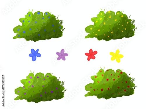 watercolor flowering bush illustration isolated on white background 