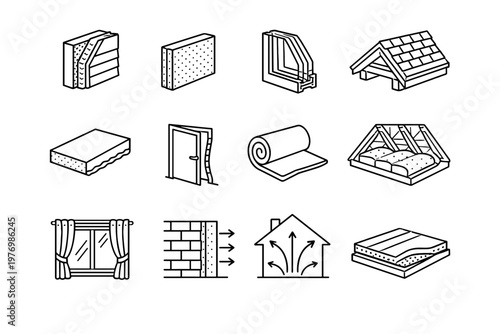 Roof grid barrier insulation floor icon sheet vector thermal roll retention