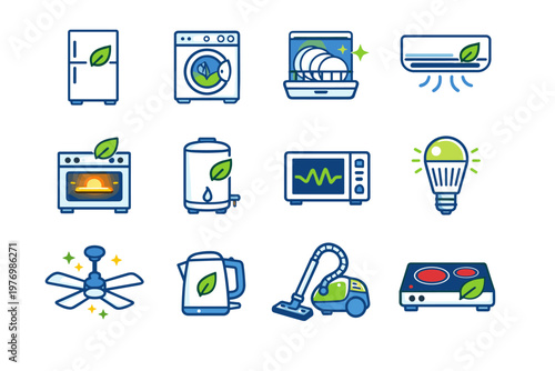 Saving efficient microwave eco simple generation image inverter cooktop vector energy dishwasher