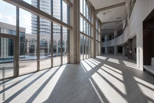 Sunlit arcade and colonnade in contemporary campus architecture