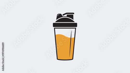 A simple illustration of a protein shaker bottle filled with a yellow liquid on a white background