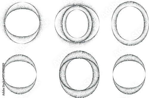  Distress basic geometric shape design . Noise dispersion circle logo . Spray effect .Grunge, grainy, gritty texture with circle frame. Distressed circle element .vector
