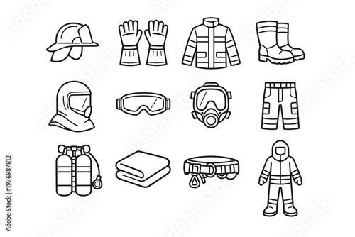Simple image generation trousers vector harness suit resistant firefighter icon protection gloves