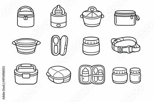 Baby collapsible pouch strap generation icon kit simple food travel image case