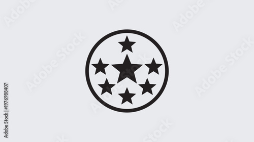A simple black and white logo featuring a circle with stars