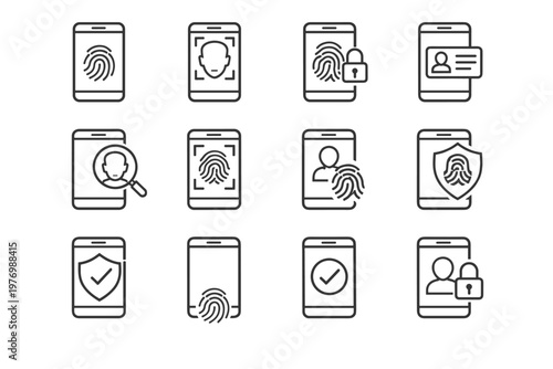 Icons smartphone screen icon login verification biometric mobile vector sensor authentication