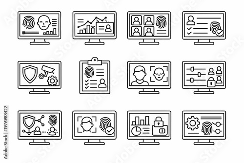 Monitor biometric system generation authentication vector image verification simple configuration analytics icon